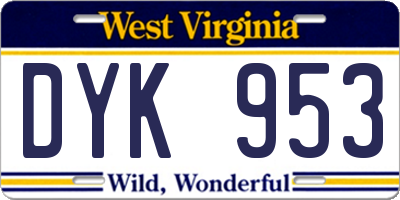 WV license plate DYK953