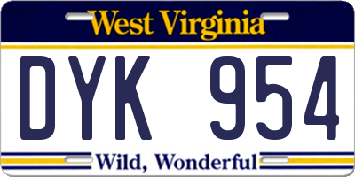 WV license plate DYK954