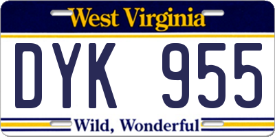 WV license plate DYK955