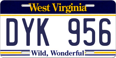 WV license plate DYK956