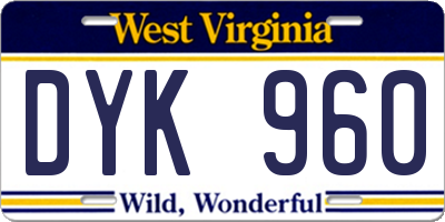 WV license plate DYK960