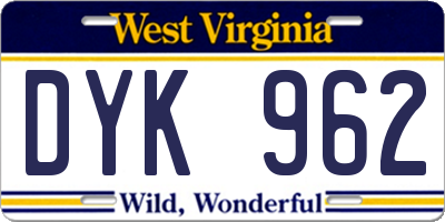 WV license plate DYK962