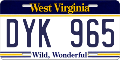 WV license plate DYK965