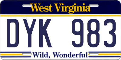 WV license plate DYK983