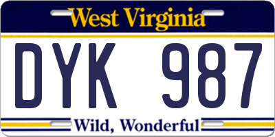 WV license plate DYK987