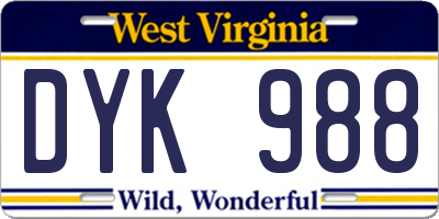 WV license plate DYK988