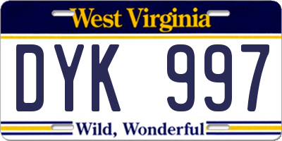 WV license plate DYK997