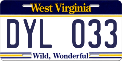 WV license plate DYL033