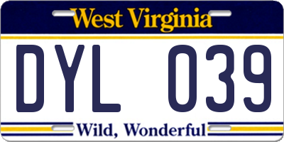 WV license plate DYL039