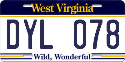 WV license plate DYL078