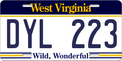 WV license plate DYL223