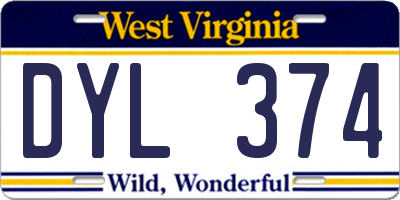 WV license plate DYL374