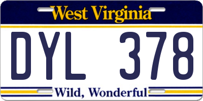 WV license plate DYL378