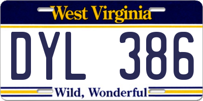 WV license plate DYL386