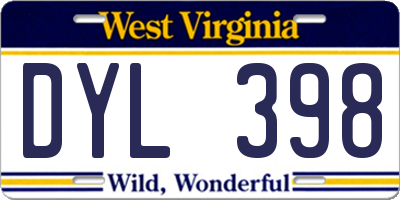 WV license plate DYL398
