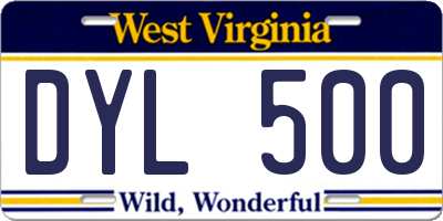 WV license plate DYL500