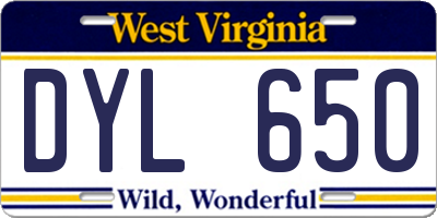 WV license plate DYL650