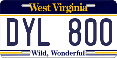 WV license plate DYL800