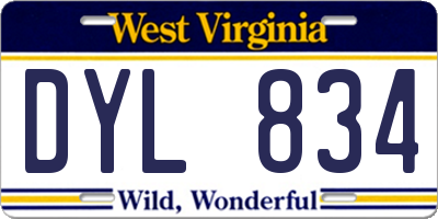 WV license plate DYL834