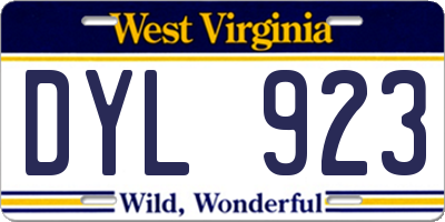 WV license plate DYL923