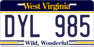 WV license plate DYL985