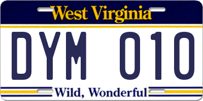 WV license plate DYM010