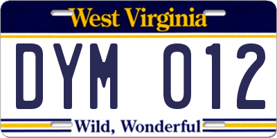 WV license plate DYM012