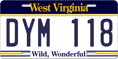 WV license plate DYM118