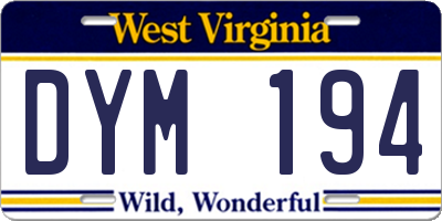 WV license plate DYM194