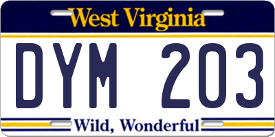 WV license plate DYM203