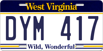 WV license plate DYM417