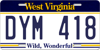 WV license plate DYM418