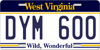 WV license plate DYM600