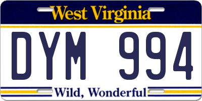 WV license plate DYM994