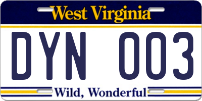 WV license plate DYN003