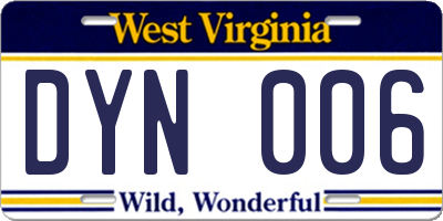WV license plate DYN006
