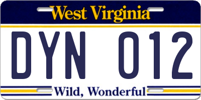 WV license plate DYN012