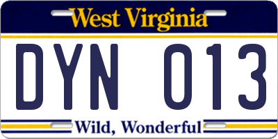 WV license plate DYN013