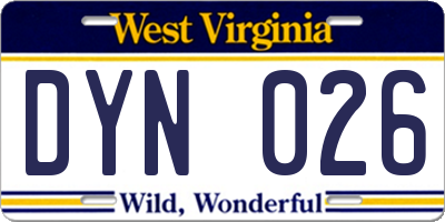 WV license plate DYN026