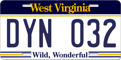 WV license plate DYN032