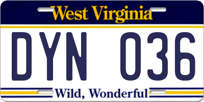 WV license plate DYN036