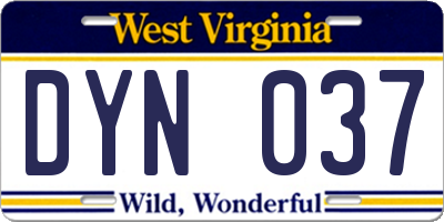 WV license plate DYN037