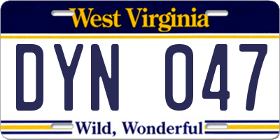 WV license plate DYN047