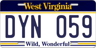 WV license plate DYN059