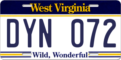WV license plate DYN072
