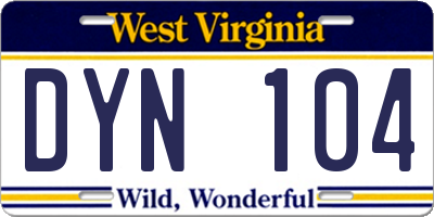 WV license plate DYN104