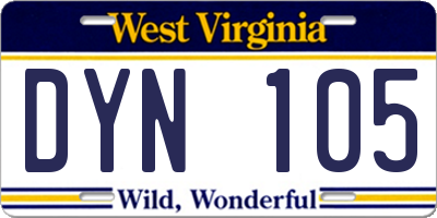 WV license plate DYN105