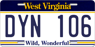 WV license plate DYN106