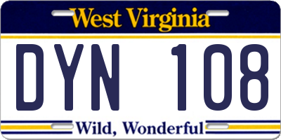 WV license plate DYN108