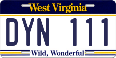 WV license plate DYN111
